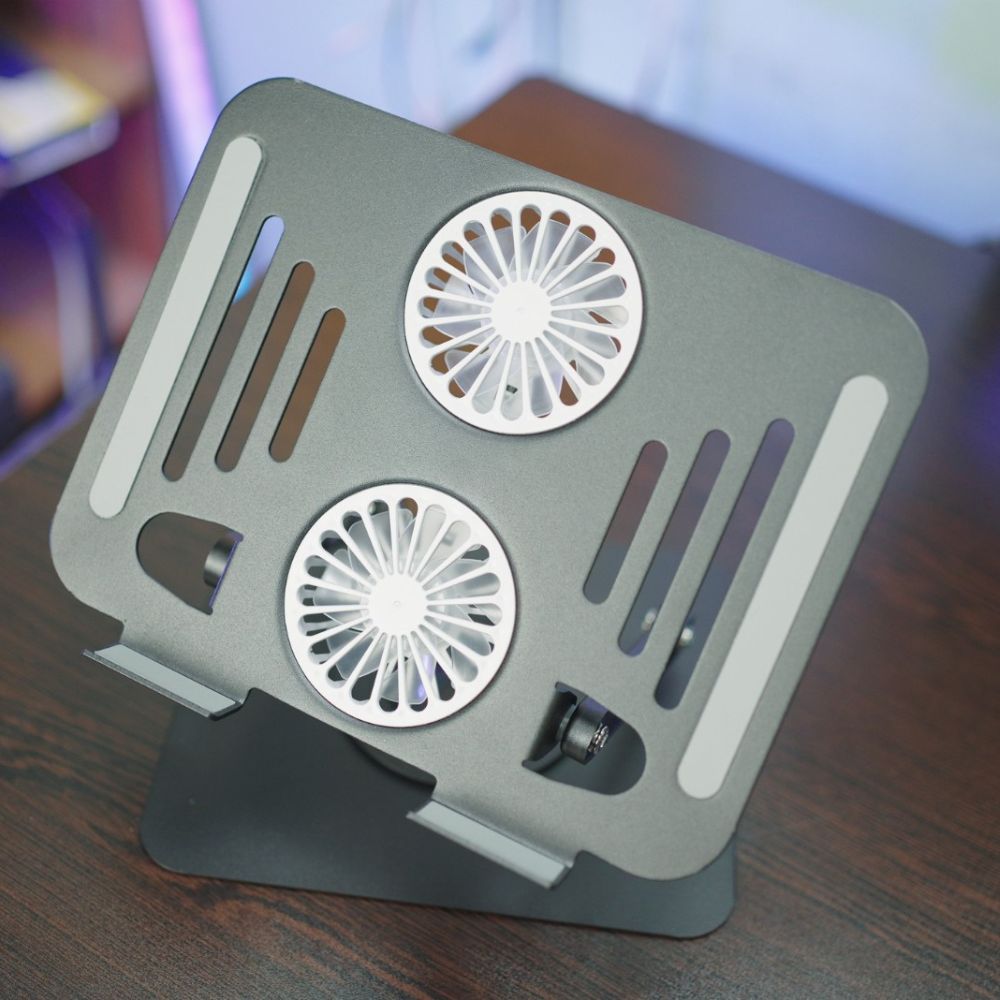 Metal 360 Degree rotation laptop stand with cooling fan - Image 3