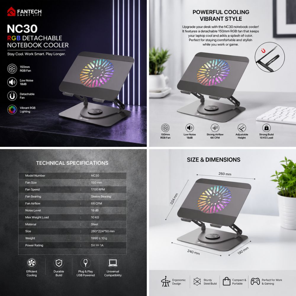 Luxury NC30 RGB Cooling Pad Laptop Stand Boost Performance - Image 3