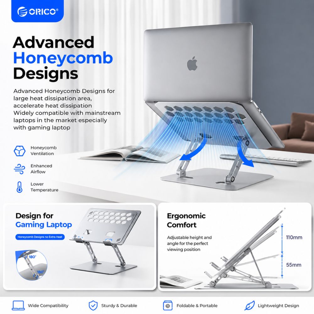 ORICO LST02i Adjustable Foldable Laptop Stand- Perfect Ergonomic Solution - Image 2