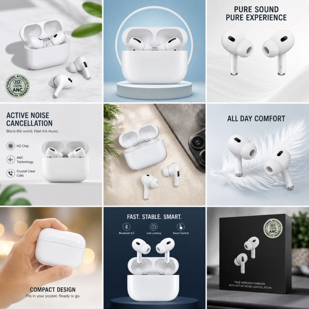 Premium AirPods Pro ANC 2nd Generation Wireless Earbuds White for Crystal Clear Sound - Image 3