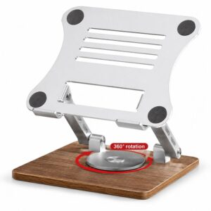 Elevate Productivity with Premium J31 Foldable 360 Degree Rotating Laptop Metal Wood Cooling Stand Silver